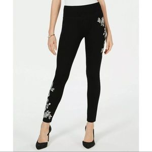 INC Black Embroidered Floral Skinny Leg pants NWT